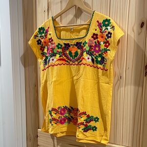 Yellow Floral Embroidered Women's Top